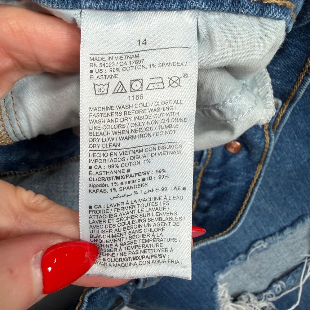 Old Navy 14 Jeans Mid Rise Boyfriend Straight Distressed Ripped Medium Wash Blue